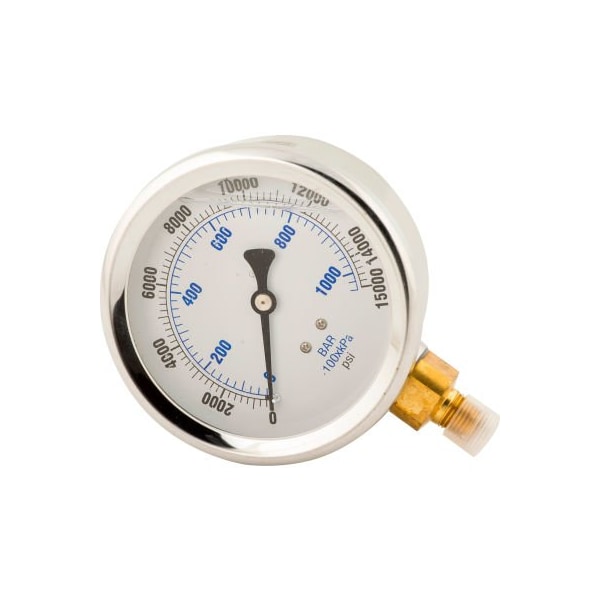 Bva Hydraulics BVA Hydraulic Pressure Gauge, 4in Face Glycerin Filled 0-15,000 PSI 1/4in-18 NPTF GW4014 - main